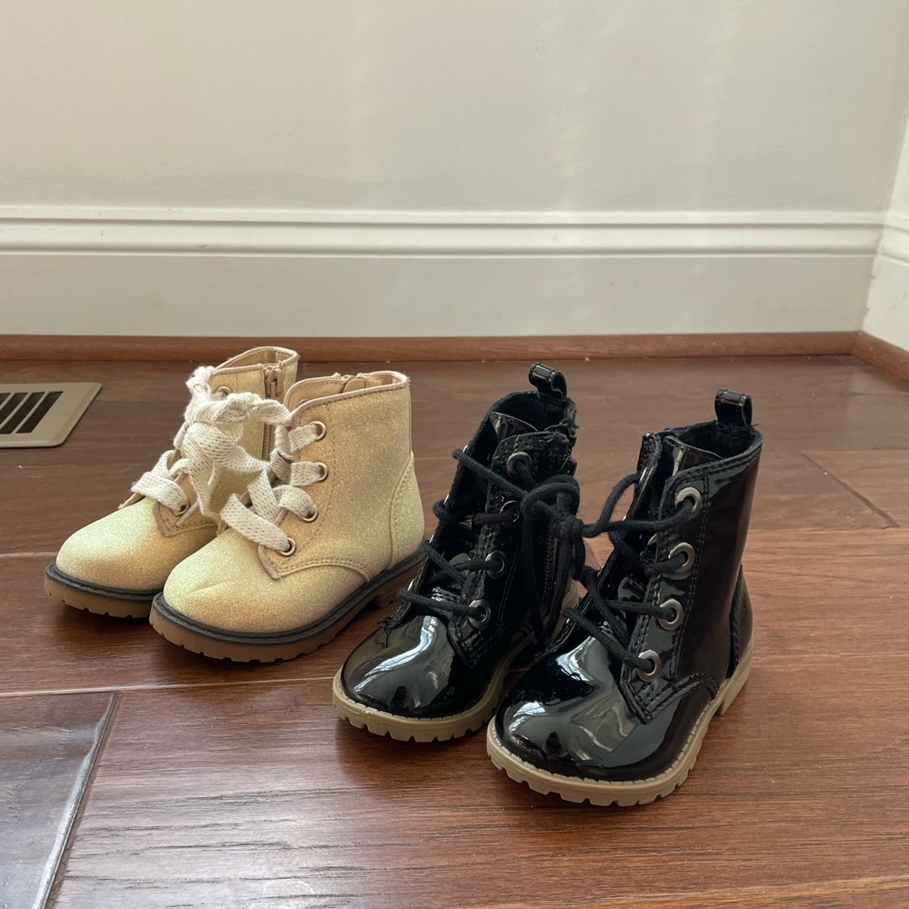 Cat and jack lace up combat boots toddler size 5 TWO PAIR